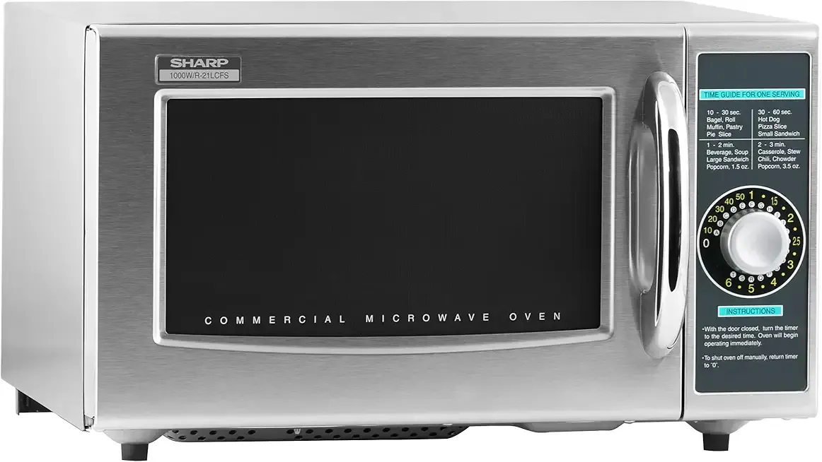 Sharp R-21LCFS Medium-Duty Commercial Microwave Oven with Dial Timer, Stainless Steel, 1000-Watts, 120-Volts