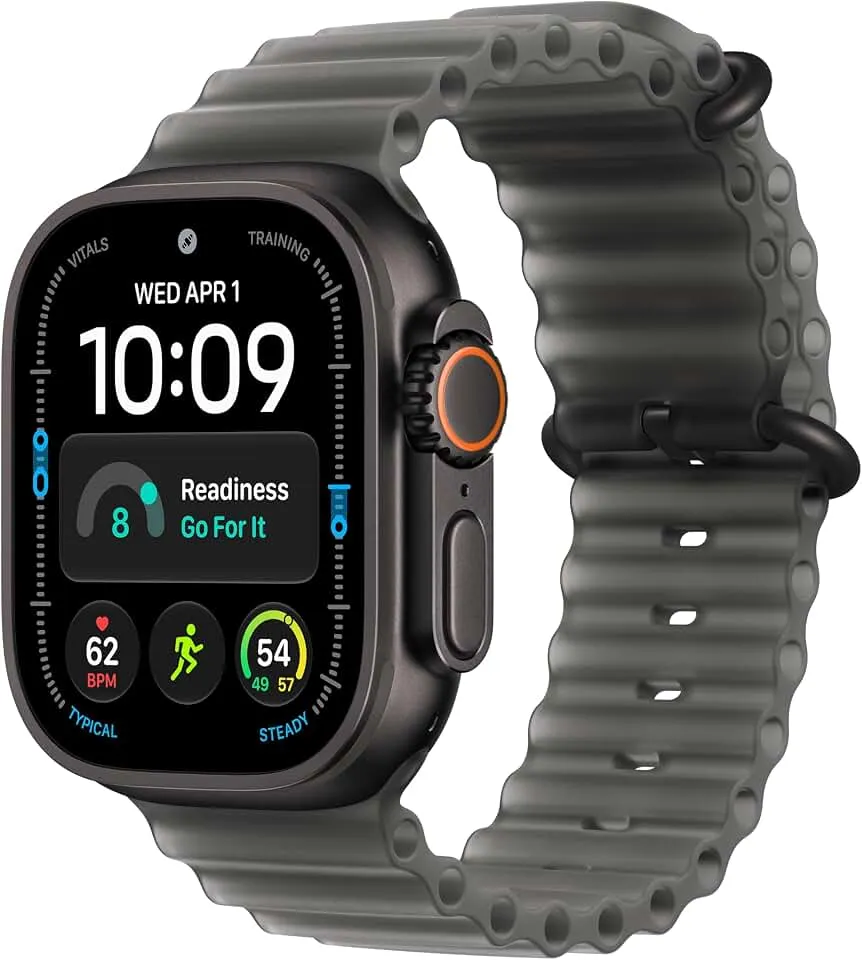 Apple Watch Ultra 4 GPS + Cellular 49mm Smartwatch | Black Titanium Case, Translucent Black Ocean Band - One Size. Advanced Health + Fitness Tracking, 2+ Day Battery