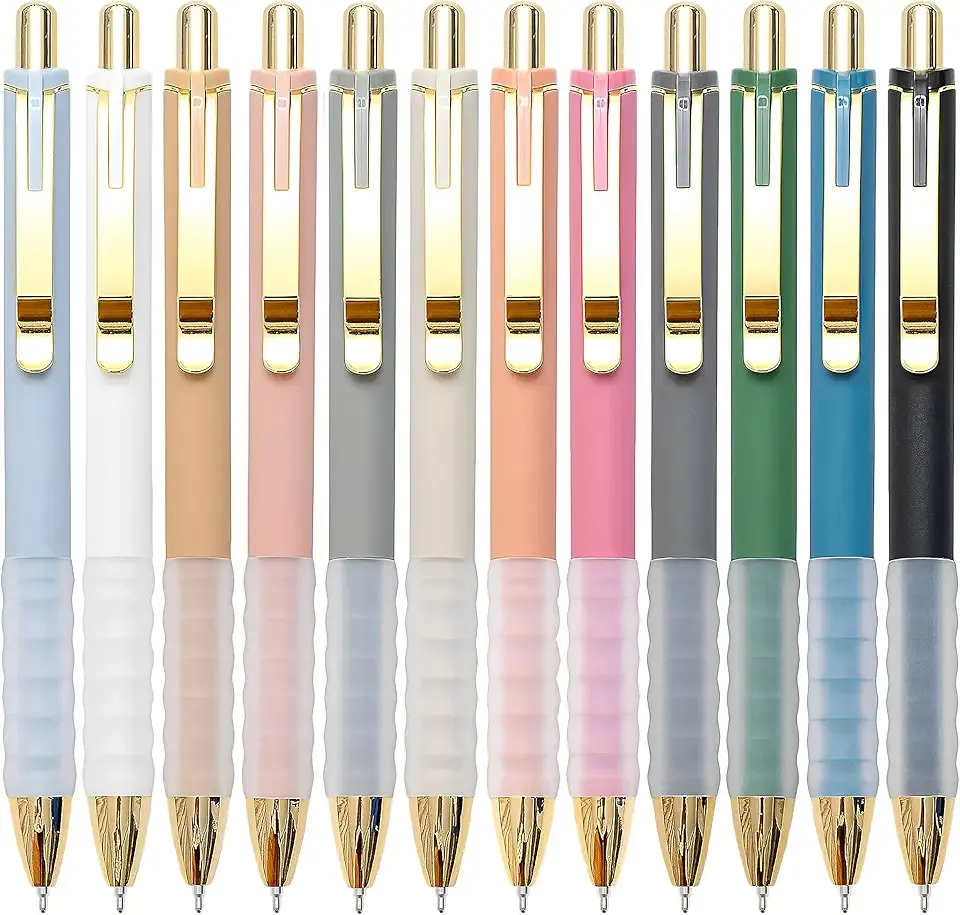 Linbsunne Ballpoint Pens Black Medium Point 1mm Pen with Super Soft Grip Ball Point Pen for Men Women Retractable Pens (gold-12 pcs)