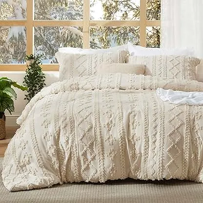 Bedsure Tufted Boho Comforter Set Queen Size - Beige Boho…