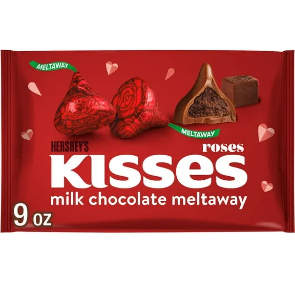 HERSHEY'S KISSES Milk Chocolate Meltaway, Valentine's Candy Bag, 9 oz