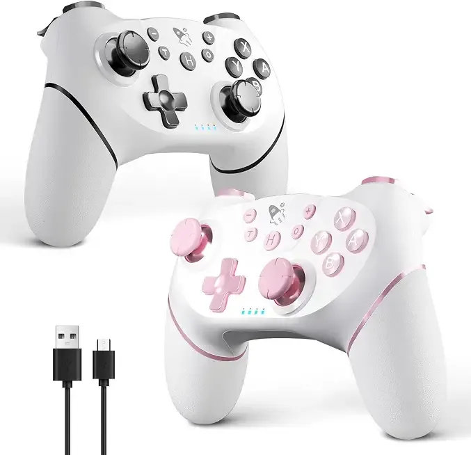 AceGamer Wireless Pro Controller for Nintendo Switch/Lite/OLED/Switch 2/PC, 2 pack, Hall Effect Joystick for Switch 2 Pro Controller with Wake-Up/Dual Vibration/Turbo/Ergonomic ! (White and Pink)