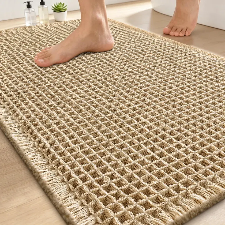 Arotive Waffle Bath Mat 30X20, Boho Extra Soft Washable Bathroom Rugs