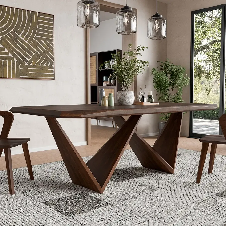 Final Title: Furniture of America Nazaen III 82.5" Mid-Century Modern Solid Wood Live Edge Dining Table with Steel Support, Walnut Finish, Seats 6–8