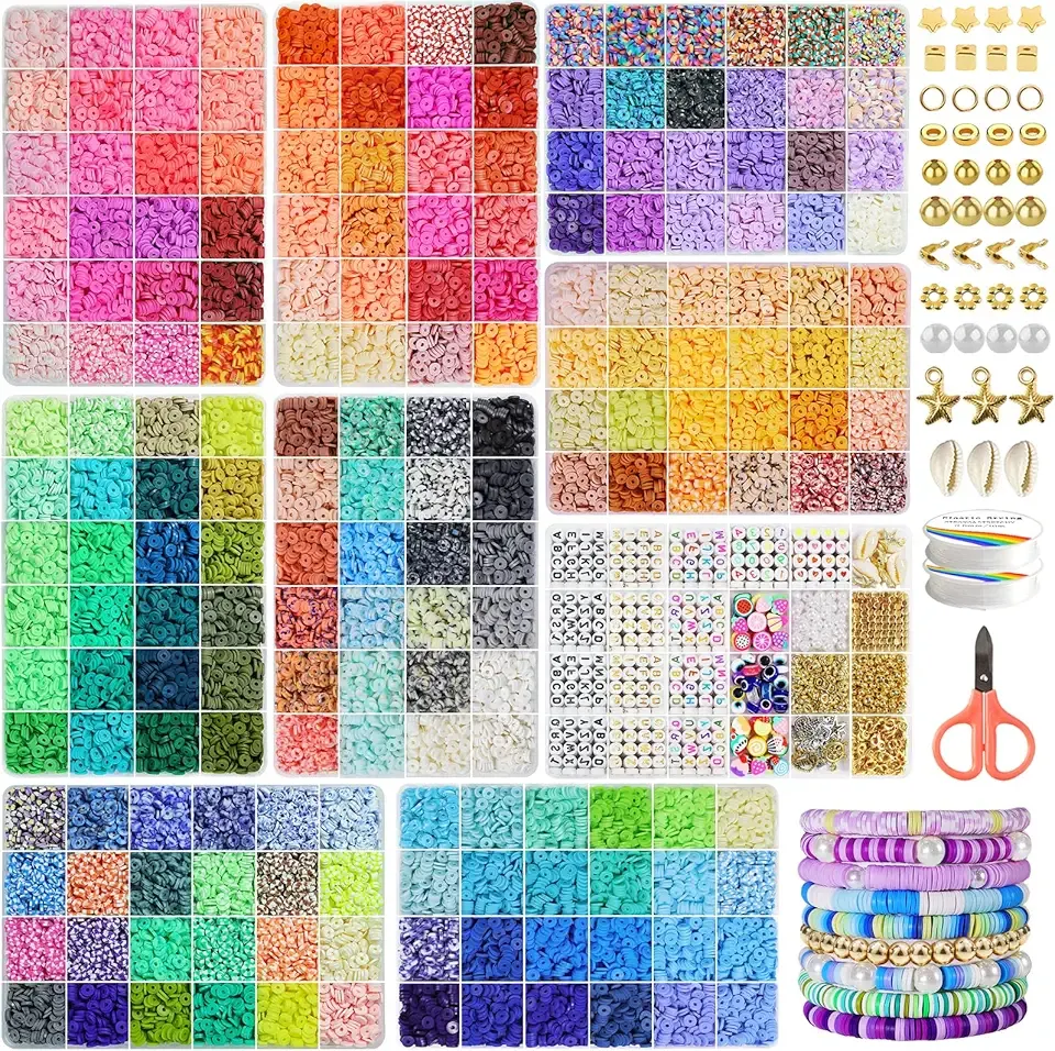 Redtwo 30000 Pcs Clay Beads Bracelet Making Kit, 9 Boxes 192 Colors Friendship Bracelet Kit Flat Polymer Clay Beads for Jewelry Making, Crafts Gift for Girls Ages 6-12
