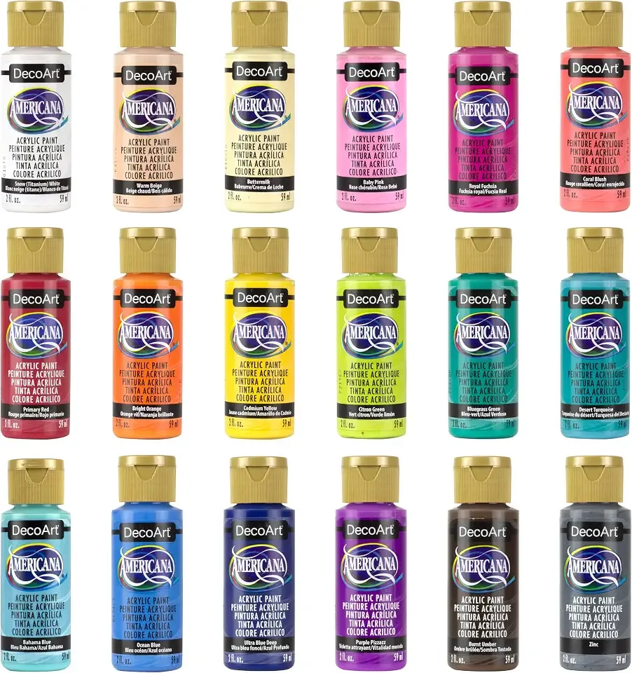 DecoArt Americana Acrylic Paint Set – Popular Colors, 18 Bottles (2 fl oz) – Art and Craft Acrylic Paints for Canvas, Wood, and More