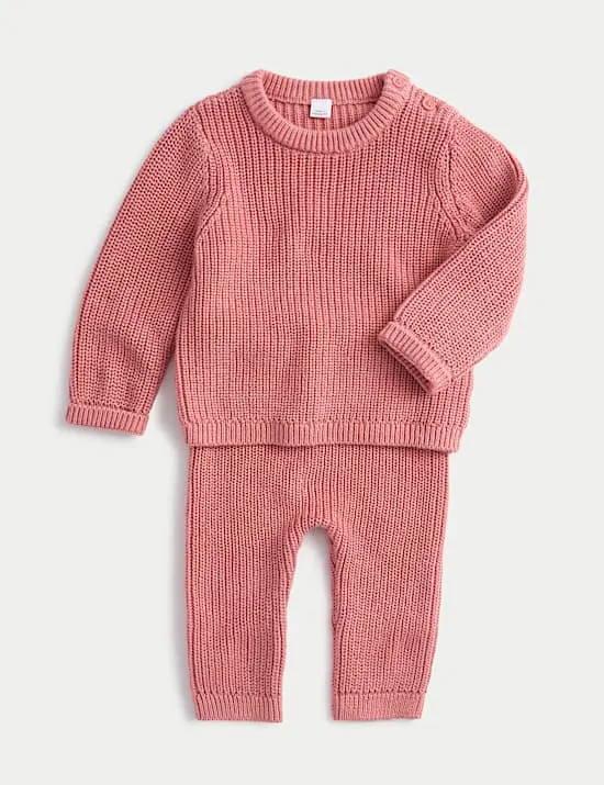 2pc Pure Cotton Striped Knitted Outfit (0-12 Mths)