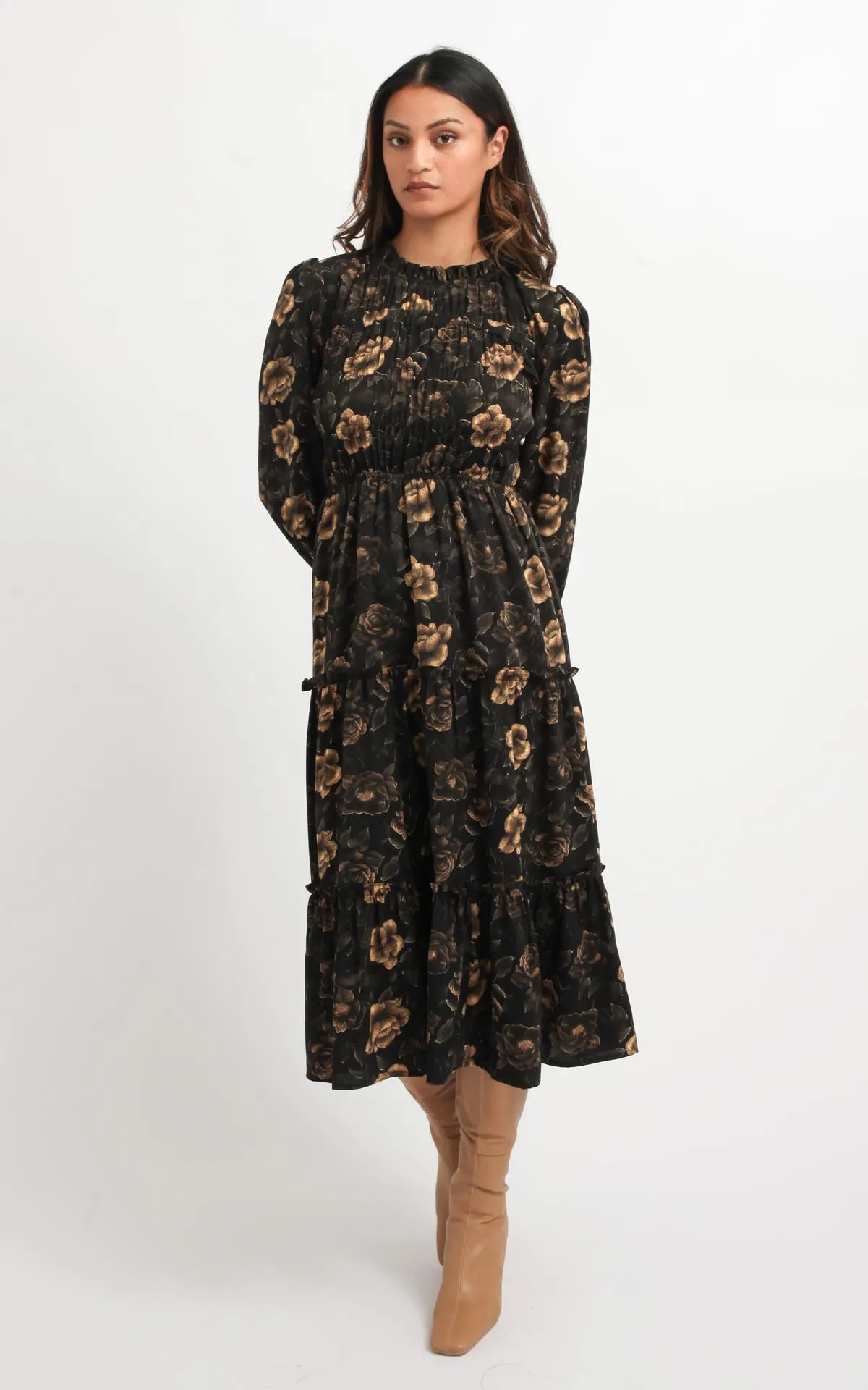 CDC Shirred Bodice LS Dress