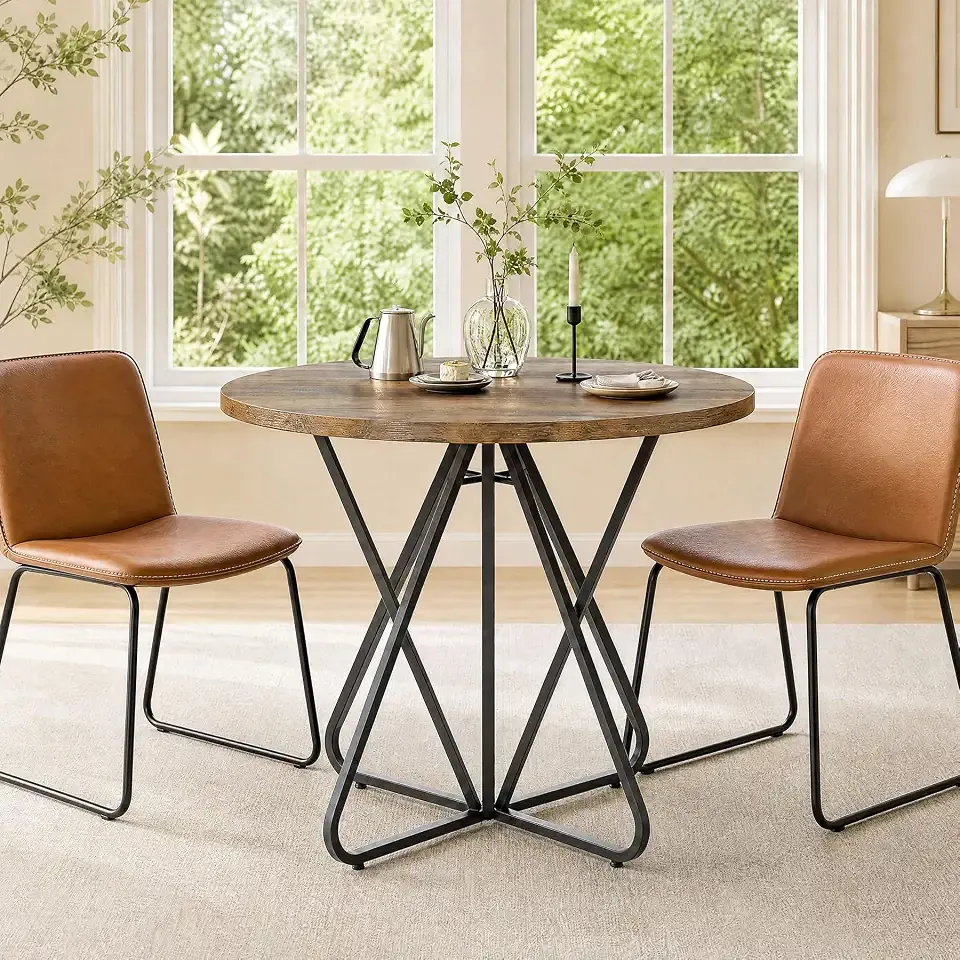 Tribesigns Small Round Dining Table, 31.5" Farmhouse Kitchen Table for 2-4 | Unique Geometric Frame, Multi-scene Versatility, Fits Small Space, Stable Triangular Support Farmhouse Minimalist Aesthetic