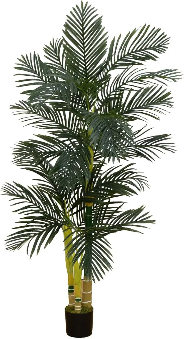 Nearly Natural 6.5 ft Artificial Golden Cane Palm Tree with Nursery Pot | Lifelike Silk Indoor Palm, Three Textured Trunks, Flexible Fronds, L…