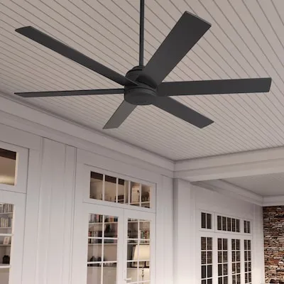 Hunter Lakeway SureSpeed 60-in Matte Black with Matte Black Blades Covered Outdoor Ceiling Fan Without Light 6 -Blade