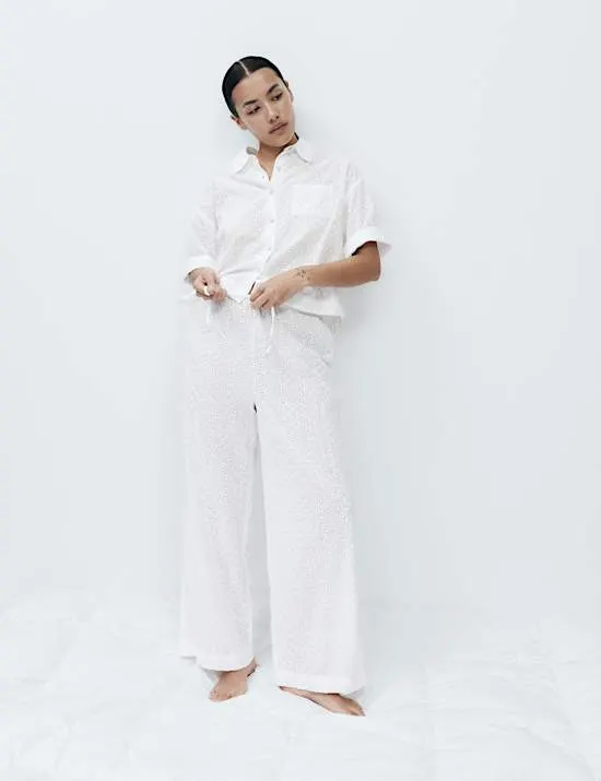 Pure Cotton Broderie Pyjama Bottoms