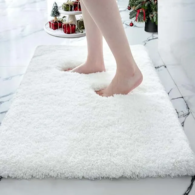 Disolla Small Bathroom Rugs 17x24 Non Slip White Fluffy Bath Mat for Bathroom Floor Machine Washable Plush Luxury Bath Rug for Tub Soft Shaggy Absorbent Shower Mat