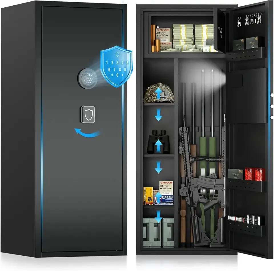 12-15 Large Gun Safe for Rifles and Pistols, Gun Cabinets for Rifles and Shotguns with Digital Keypad and Alarm Mode, Easy Assembly Rifle Safe for Home, Internal Lockable Box & Removable Shelves