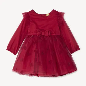 Robe de fête manches longues à cœurs pailletés pour bébé fille