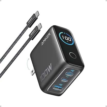 Anker Charger, 100W Max Ultra-Compact 3-Port GaN USB C Charger Block with Smart Display and Touch Control, Fast Wall Adapter for iPhone 17/16 Series, iPad, MacBook (Include Charge Cable, Non-Battery) Anker Charger, 100W Max Ultra-Compact 3-Port GaN U…