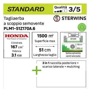 Tagliaerba a benzina semovente STERWINS motore honda da 167 cm³ L 51 cm