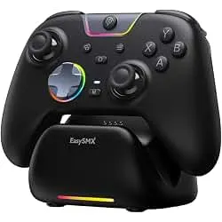 EasySMX X05Pro Wireless PC Gaming Controller with Smart Charging Dock | Hall Effect Joysticks, Full Quiet Buttons, Dual-Stage Linear Triggers, 8-Way D-Pad, PC/Android/iOS/Switch Compatible, Black