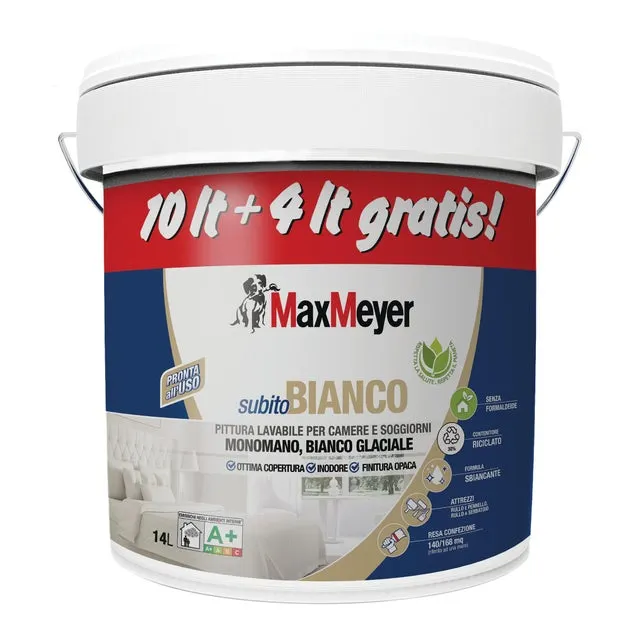 Pittura per interni a base acqua lavabile MAXMEYER Subito Bianco A+ bianco opaco 14 L