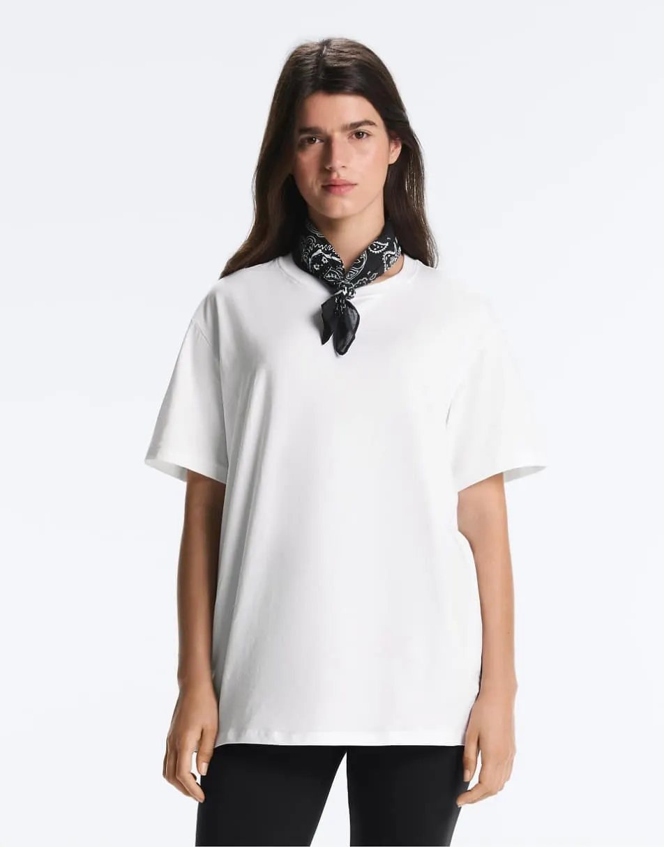 OYSHO Oversize cotton-blend short-sleeved t-shirt in off-white