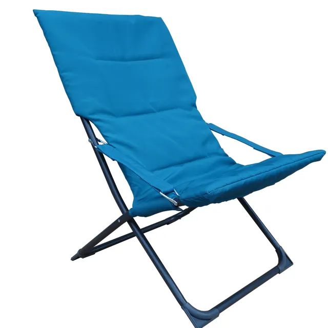 Sedia a sdraio da giardino in acciaio blu con braccioli pieghevole Marsella, seduta in poliestere azzurro