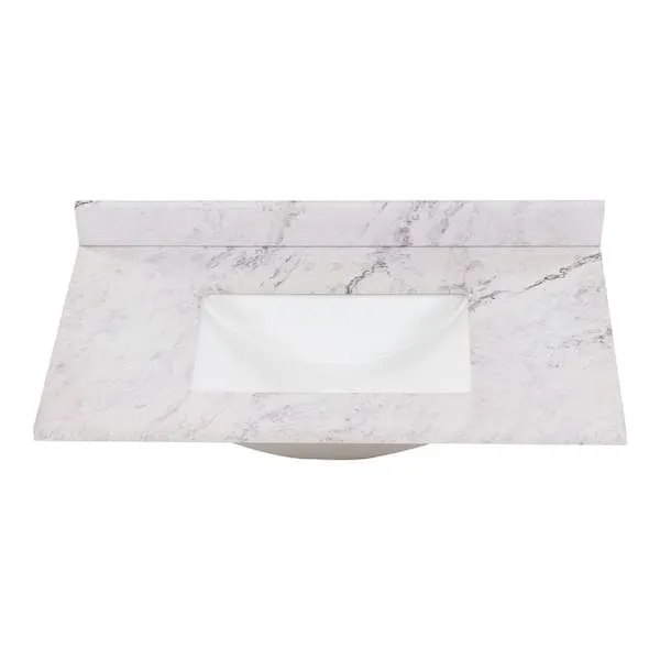 Home Decorators Collection 37 in.​ W x 22 in.​ D Engineered Stone Composite White Rectangular Single Sink Vanity Top in Lunar