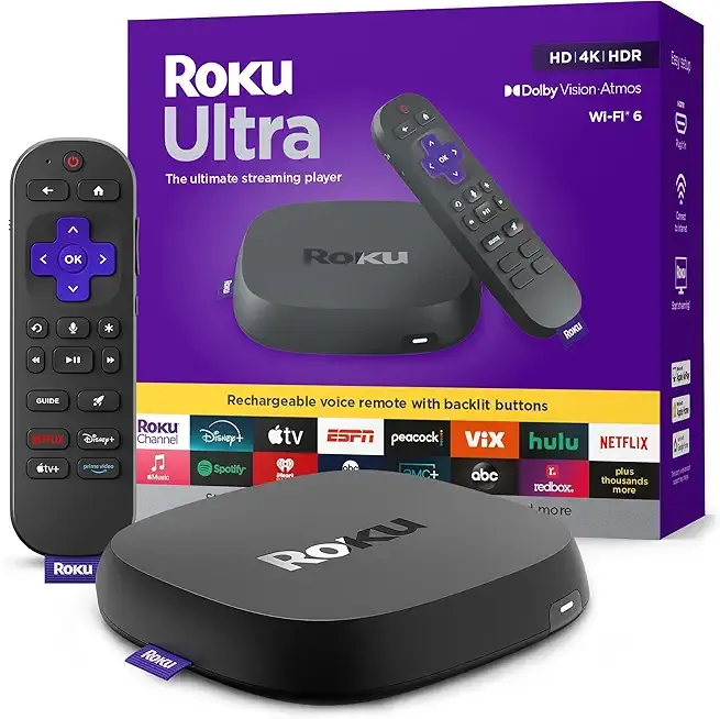 Ultra - Ultimate Streaming Player - 4K Streaming Device for TV with HDR10+, Dolby Vision & Atmos - Bluetooth & Wi-Fi 6- Rechargeable Voice Remote Pro with Backlit Buttons - Free & Live TV