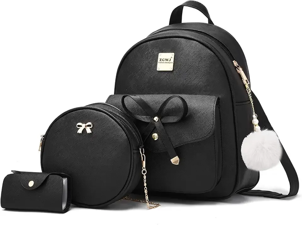 Mini Backpack Purse for Women - 3-Piece Set, Small PU Leather Bowknot Fashion Backpacks, Cute Casual Travel Daypacks
