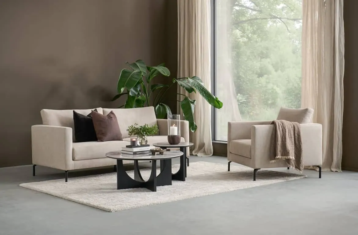 Impression 3-seter Stoff Glow beige, svarte metallben