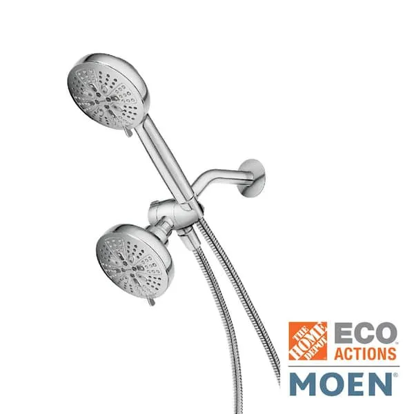 MOEN Hydro Energetix 8-​Spray 4.​75 in.​ Dual Tub Wall Mount Fixed and Handheld Shower Head 1.​75 GPM in Chrome