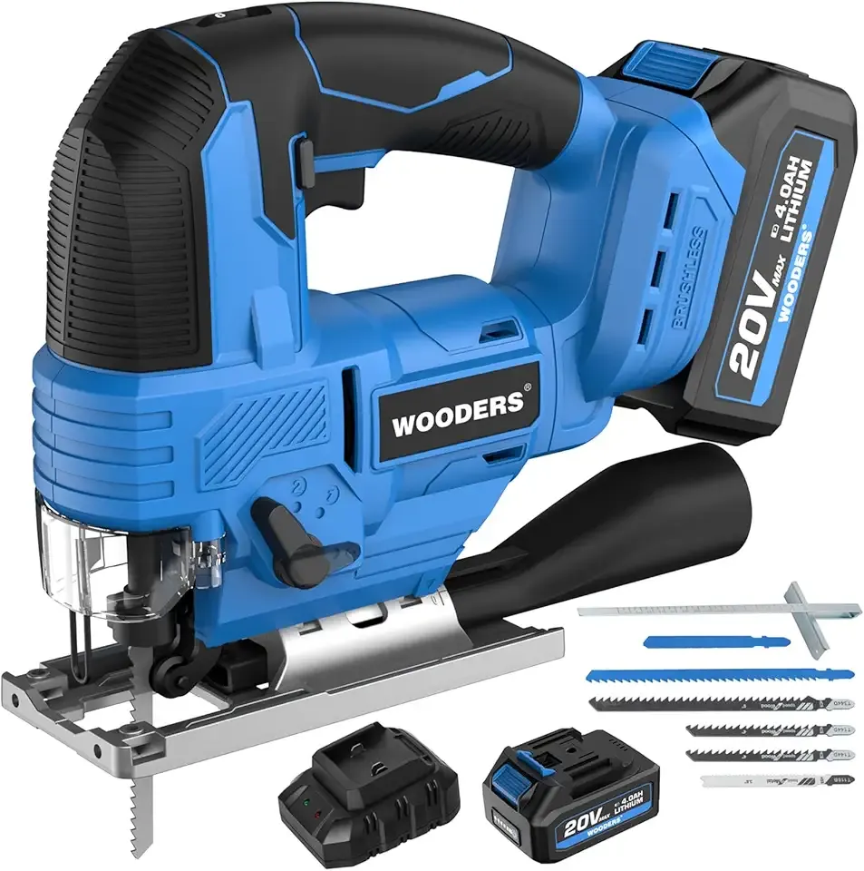 Brushless Jigsaw with 4.0Ah Battery, Compatible with Makita, 3200 SPM, 6-Speed Control, 25mm Stroke, 0°–45° Bevel Cuts, 4-Stage Orbital, LED Light, for Cutting Wood, Metal, PVC