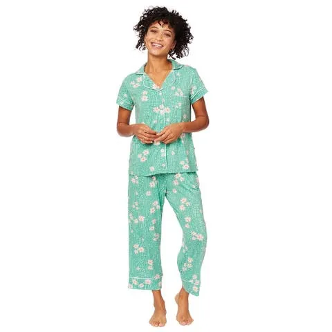 The Cat's Pajamas Floral Pima Knit Short-Sleeved Capri Pajama Set