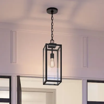 Breitling 1 -Light Matte black Transitional Clear glass Rectangle Medium Outdoor Hanging Pendant Light