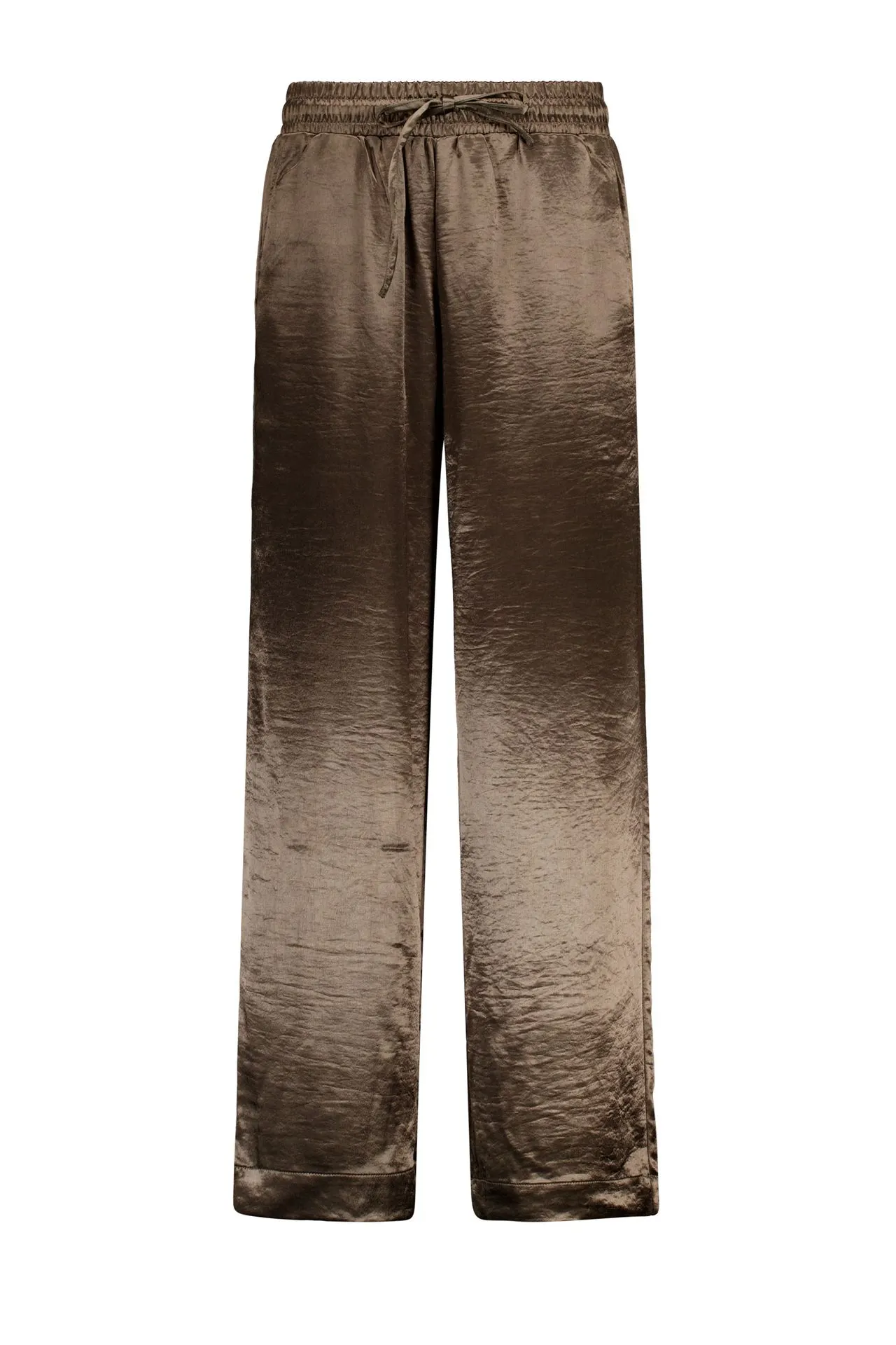 Wide fit broek | Donkergroen | Satijn