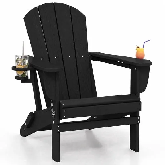 Reduced price XINYU Folding Adirondack Chair, All-Weather HDPE Outdoor Chairs with Cup Holders, Patio Chairs Outdoor for Backyard,Pool & Fire Pit,Black