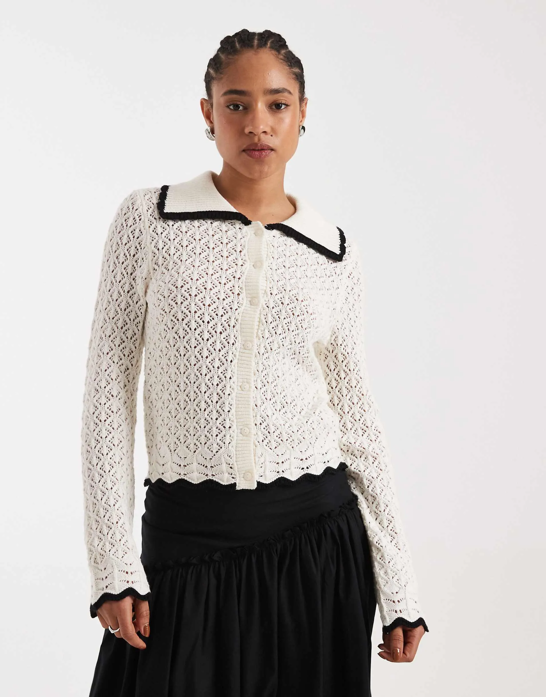 New Look tipped collar cardigan in cream
