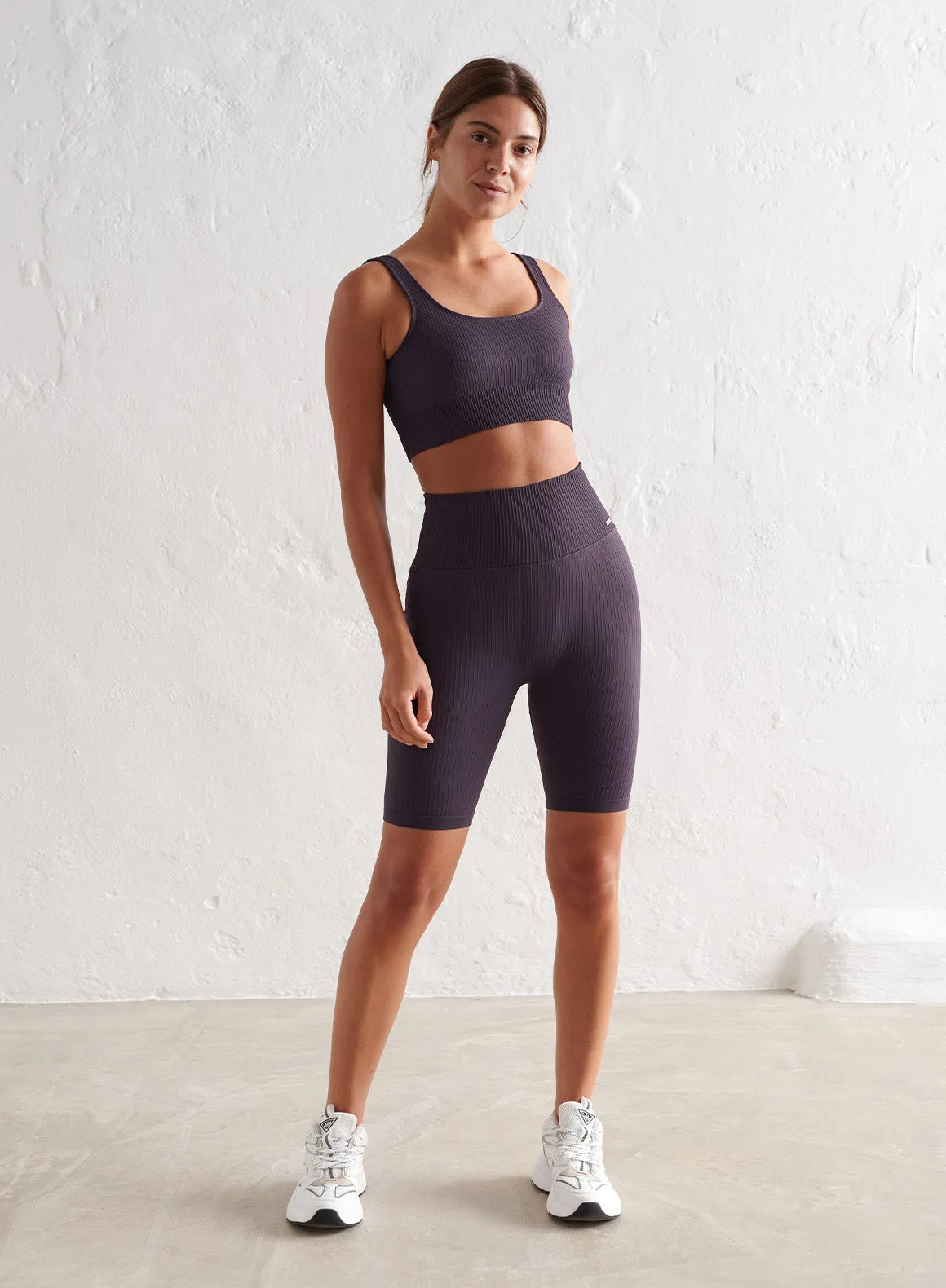 Plum Ribbed Seamless Biker Shorts