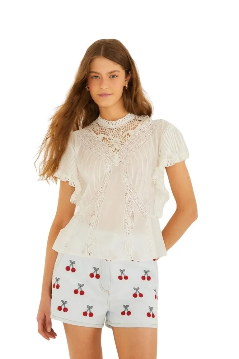 Organic Cotton Blouse With Appliqués - Hvit