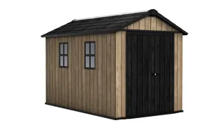 Casetta da giardino in polipropilene effetto legno 2.5 x 3.5 m, superficie esterna 8.05 m² e spessore parete 20 mm, con pavimento e porta a due ante, KETER ASHWOOD APEX 7511