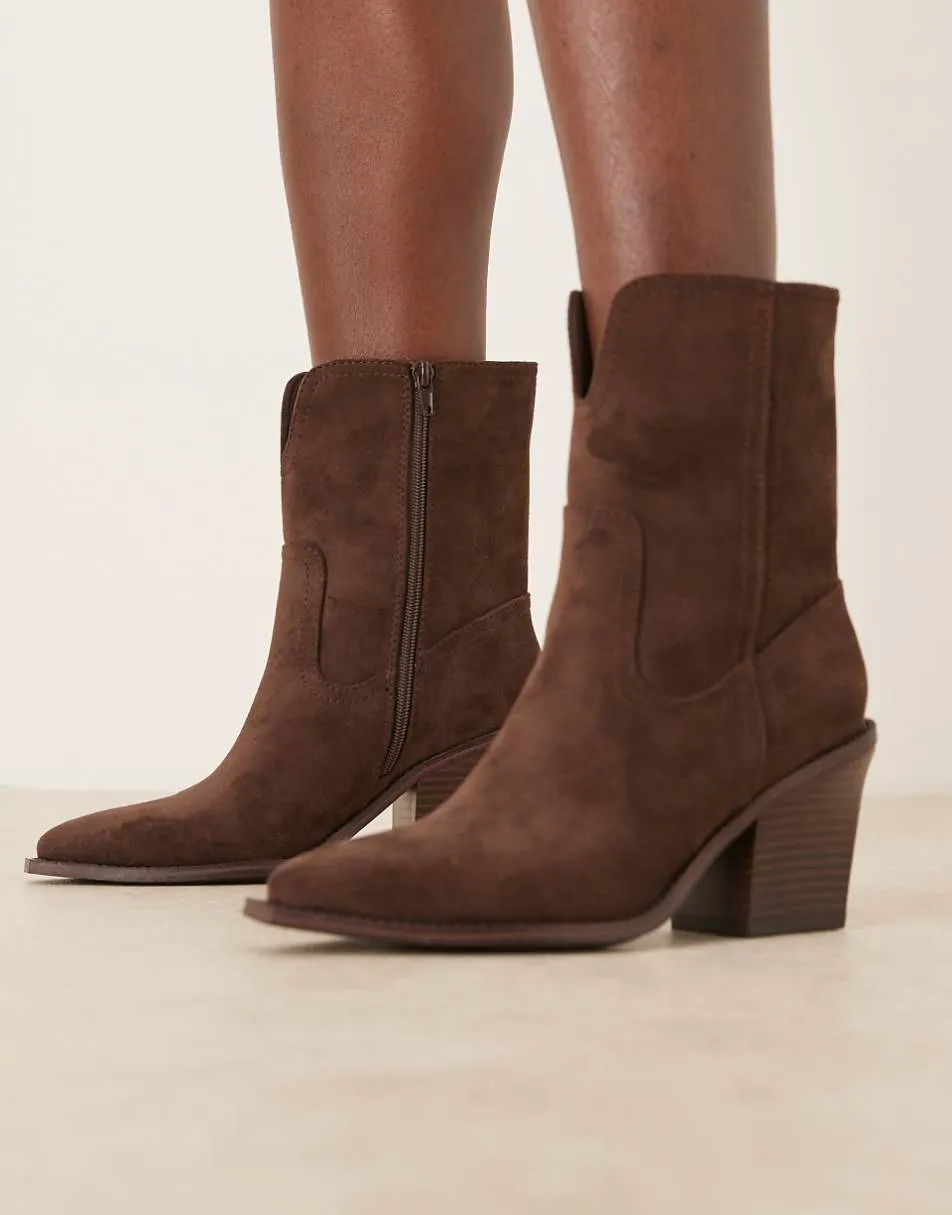 ASOS DESIGN Remone heeled western boots in chocolate
