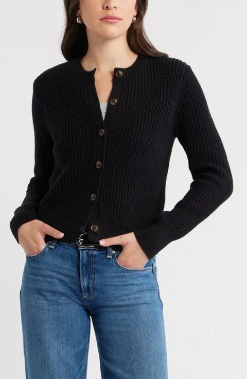 Shaker Stitch Pointelle Pima Cotton & Merino Wool Cardigan