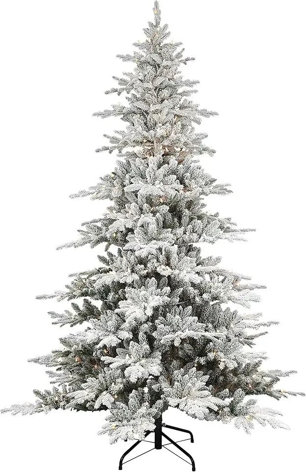 Puleo International Pre-Lit 7.5' Flocked Utah Fir Artificial Christmas Tree with 500 Lights, Green