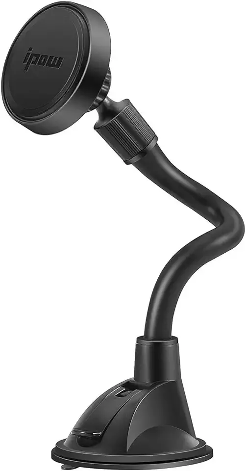IPOW Long Arm Universal Magnetic Cradle Windshield Dashboard Cell Phone Mount Holder with 4 Metal Plates, Soft Firm Goose Arm & Enhanced Suction Cup
