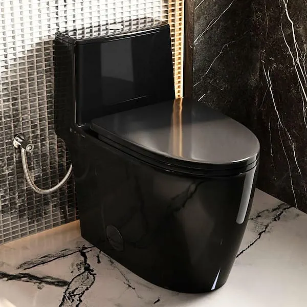 Los Flexi 17.​3 in.​ 1-​Piece Black Toilet, Elongated Comfort Bowl & ADA Height, Rimless Swirl Dual Flush 1.​0/​1.​28 GPF, Seat Included