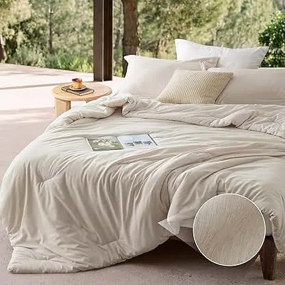 Bedsure Queen Comforter Set - Beige Soft Bedding for All Se…