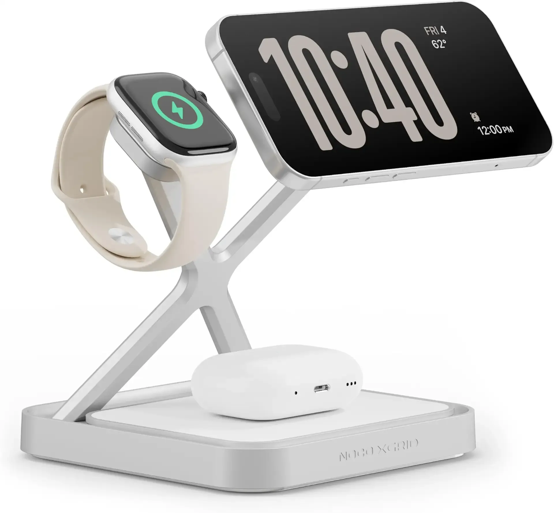 NOCO XGrid XDS3: 3-in-1 Wireless Charging Stand – Charging Station for iPhone, Apple Watch, and AirPods – MagSafe Compatible, Qi2 Certified – Includes 45W USB-C Wall Charger and 6.5-Foot USB-C Cable
