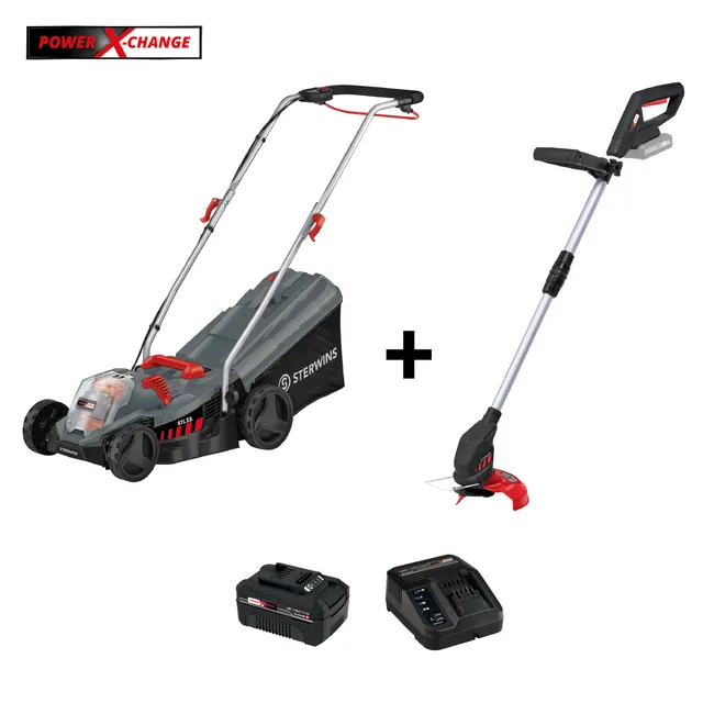 Tagliaerba a batteria STERWINS + tagliabordi Power X-Change 18V L 33 cm, batteria e caricabatteria inclusi
