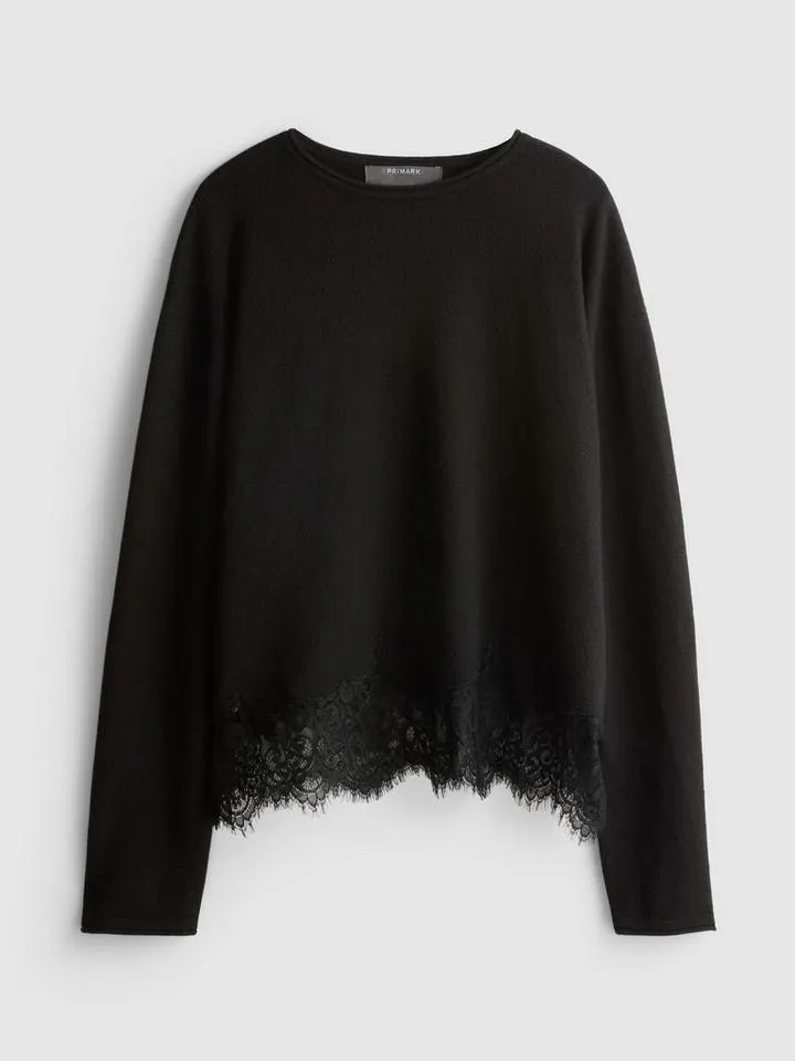 Pull décontracté à ourlet en dentelle
