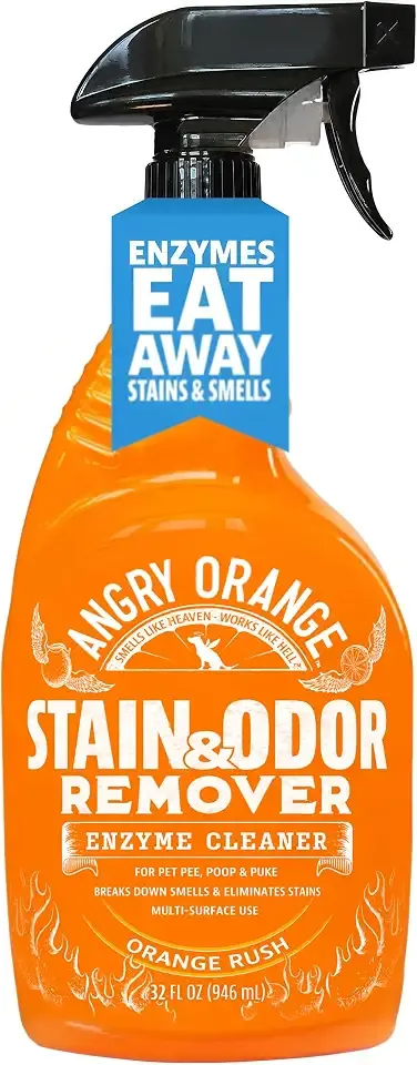 ANGRY ORANGE Stain & Odor Remover - 32oz Pet Urine Enzyme Cleaner - Enzymatic Dog & Cat Pee Destroyer and Odor Eliminator - NEW Orange Rush Scent Cleaning Solution for Home