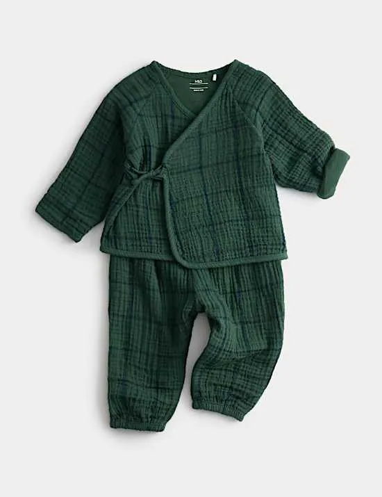 2-tlg. Outfit mit hohem Baumwollanteil und Karomuster (0–2 J.)